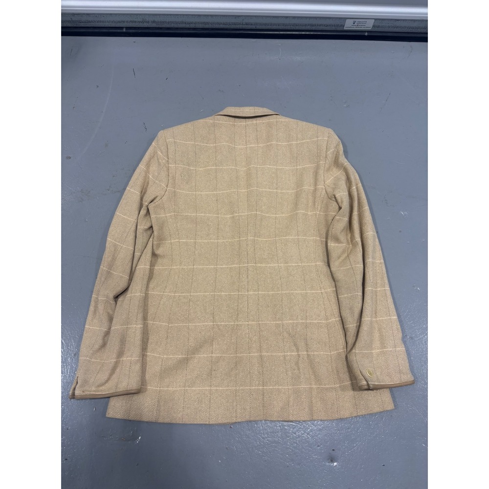 Lauren Ralph Lauren Silk Blazer Beige Windowpane Plaid Lambskin Trim Mens 4 - Picture 6 of 6